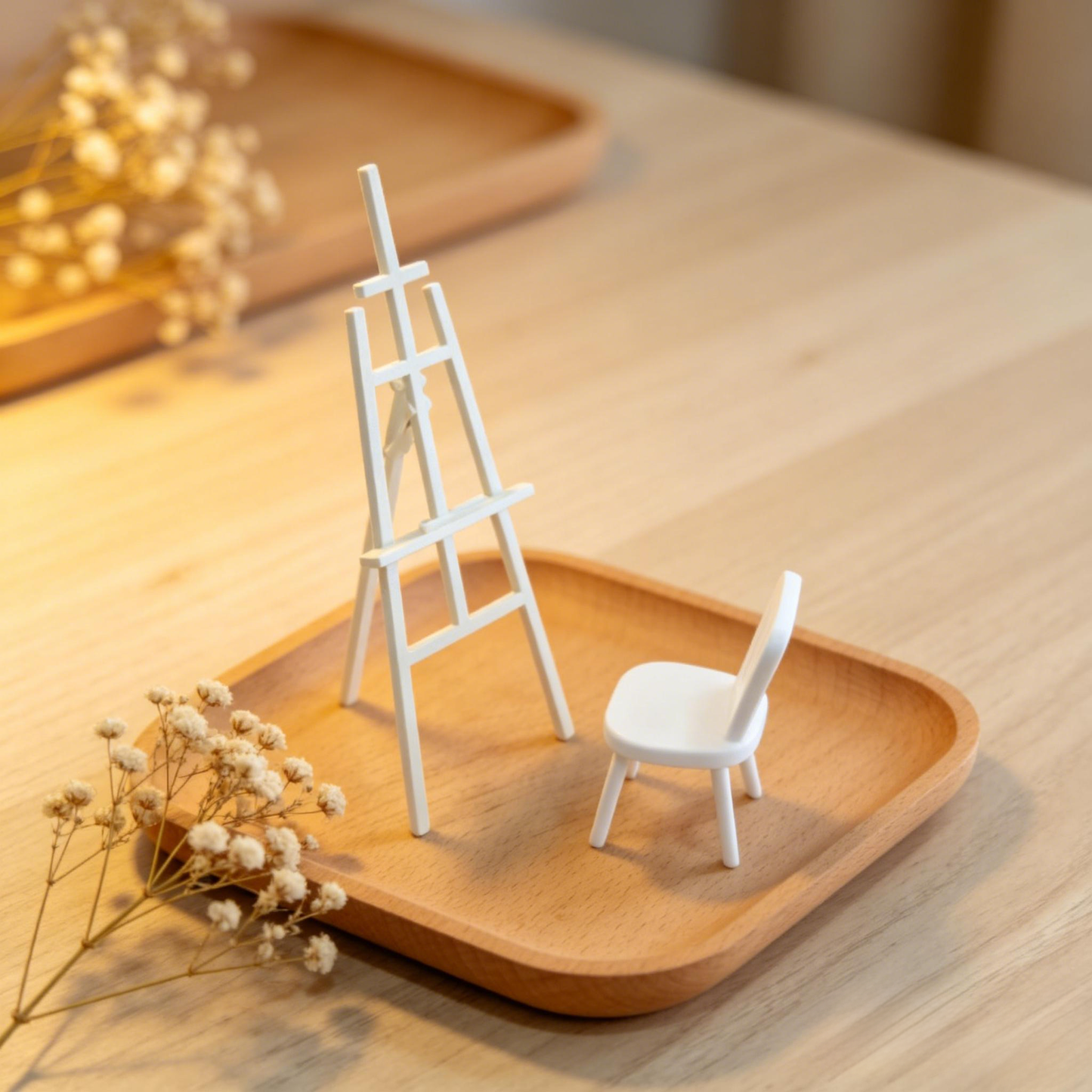 RHF12246 easel & chair 3D Printed Modern Miniature Furniture Collapsible Easel & Chair Model 1:12 Scale Miniature Accessory for BJD/OB Dollhouses Perfect for Art Studio Dollhouse Scenery DIY Miniature Scene Props and Creative Desktop Ornaments