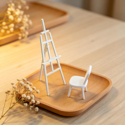 RHF12246 easel & chair 3D Printed Modern Miniature Furniture Collapsible Easel & Chair Model 1:12 Scale Miniature Accessory for BJD/OB Dollhouses Perfect for Art Studio Dollhouse Scenery DIY Miniature Scene Props and Creative Desktop Ornaments