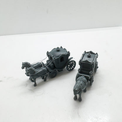 LYTS176 3D Printed Retro Two-Horse Carriage Model Set - Train Railway Miniature Scene Decor Ornament