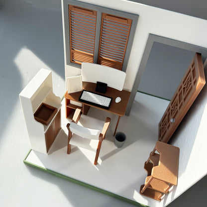 RHF1011 Summer Retreat Hut 3D Printing DIY Miniature Scenes Dollhouse Frame Creative Decorations Desktop Scenarios Mini Models 12-Inch BJD OB Doll