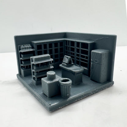 MRY-SFW LYTS113  3D Printed Miniature Convenience Store Scene Model - Full Detailed Facilities Set, Desktop Decor, Diorama Scene DIY Unpainted All-in-One Printed Kit HO Scale