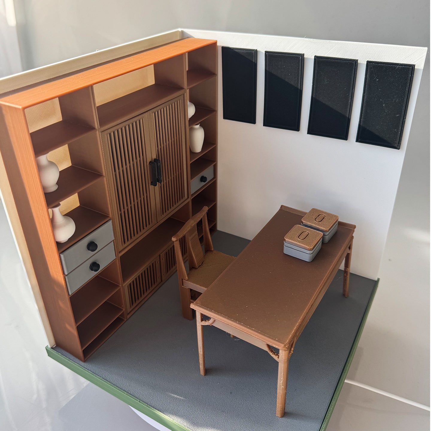RHF121025 Chinese Style Study Room 3D Printing DIY Miniature Scenes Dollhouse Frame Creative Decorations Desktop Scenarios Mini Models BJD OB Doll