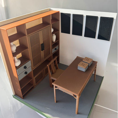 RHF121025 Chinese Style Study Room 3D Printing DIY Miniature Scenes Dollhouse Frame Creative Decorations Desktop Scenarios Mini Models BJD OB Doll
