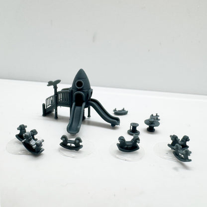 LYTS174 3D Printed Rocket-Themed Playground Equipment Model Set - Train Railway Miniature Scene Decor Ornament