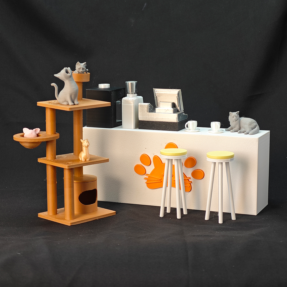 LYTP121018 1/12 Kitty Parlour 3D Printing DIY Miniature Scenes Dollhouse Creative Decorations Desktop Scenarios Mini Models 12-Inch BJD OB Doll