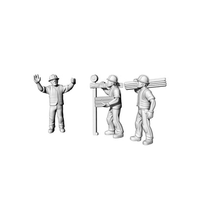 Yao's Studio LYTR073  Construction Site Worker 3-Pack 3D Print Model, Unpainted Worker Figures, DIY Painting Kit 1set