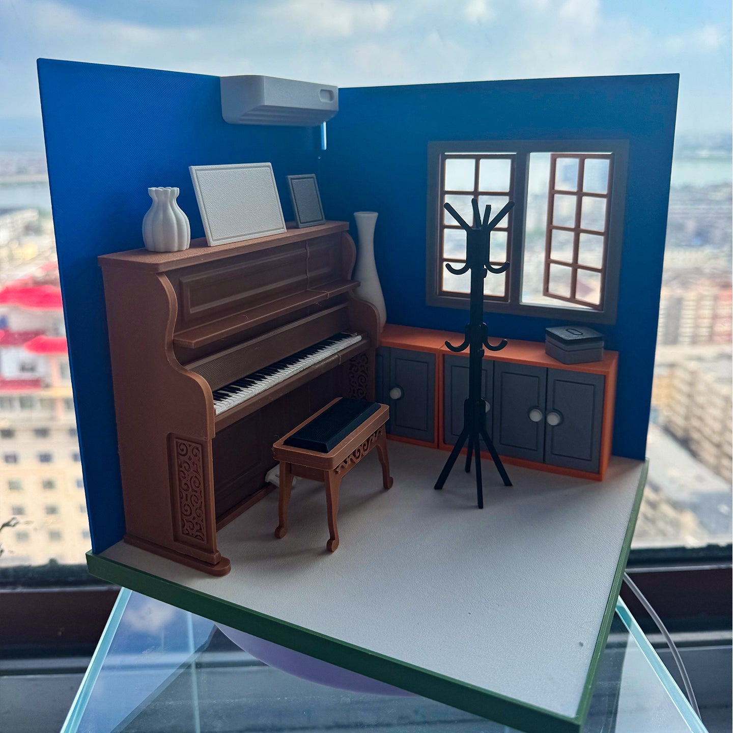 RHF121009 1/12 Piano Room 3D Printing DIY Miniature Scenes Dollhouse Frame Creative Decorations Desktop Scenarios Mini Models 12-Inch BJD OB Doll Piano study room