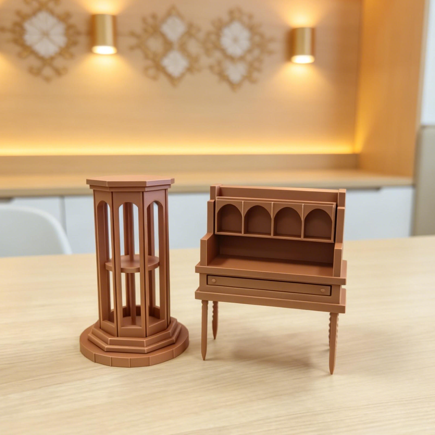 RHF12251 Rotatable Display Cabinet & Dressing Table 3D Printed Modern Retro Style Miniature Furniture Rotatable Display Cabinet & Dressing Table Model