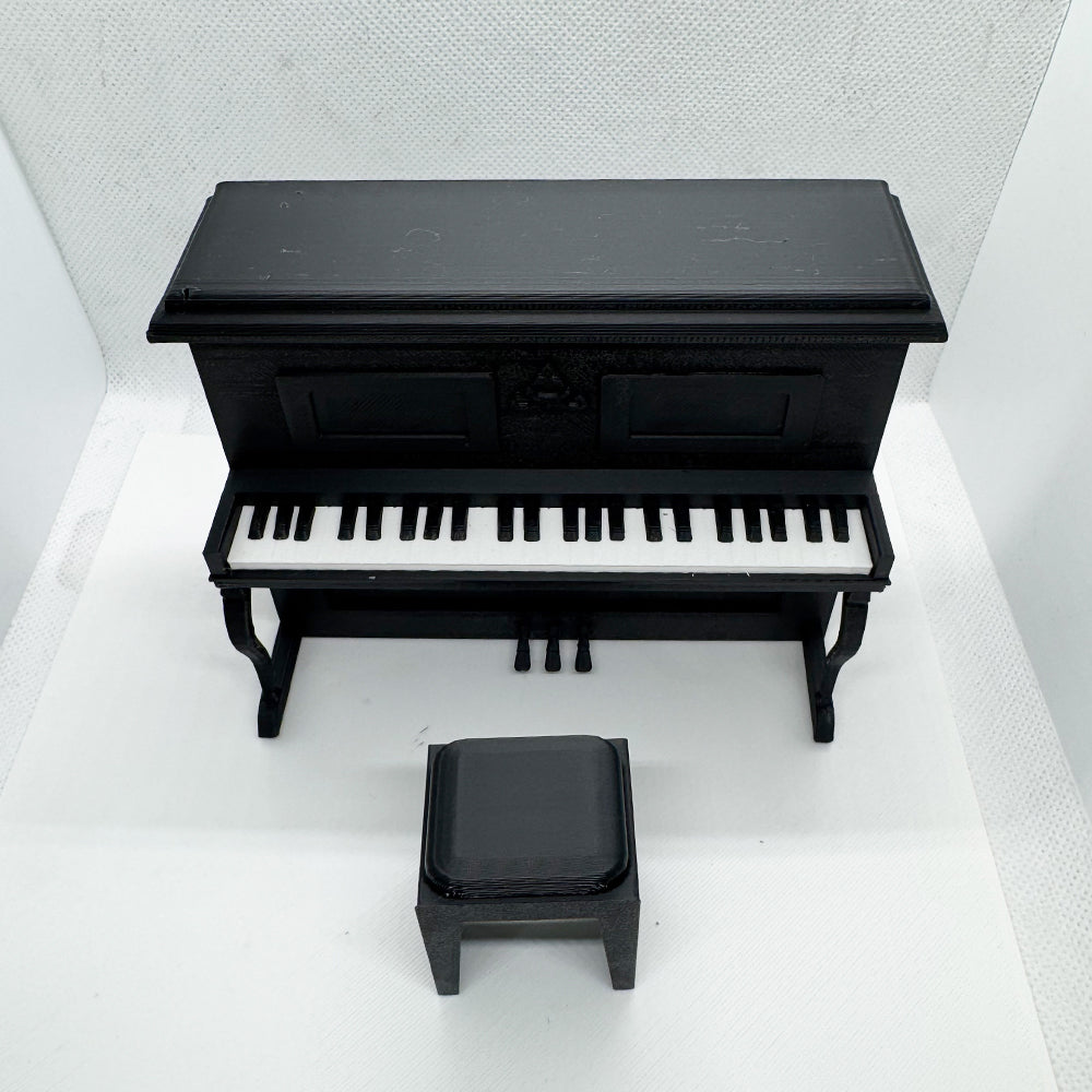 LYTP12021 1/12 Vintage Piano And Stool Set Gallery Dollhouse Miniature