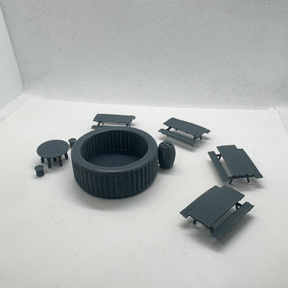 Yao's Studio LYTS065 Diorama 3D Railway Scene Swimming Pool Picnic Table Outdoor Table And Chairs