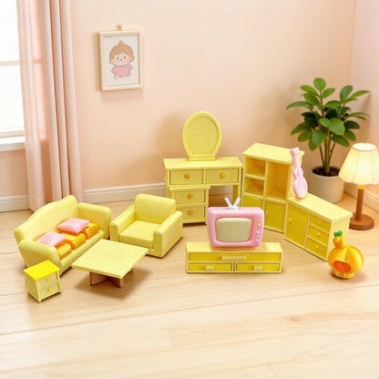 RHF373 Macaron Yellow & Pink Living Room Furniture Set Miniature Model Macaron Yellow & Pink Living Room Furniture Set Miniature Model for Dollhouse