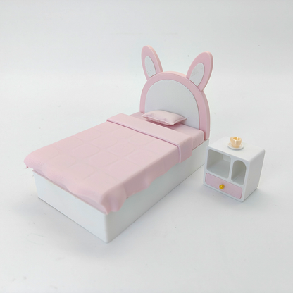 LYTP12203 1/12 Bunny-Ear Sweet Dreams Mini Princess Bed Set With Nightstand  INS Style Miniature Display Model 1:12 Scale