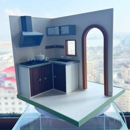 RHF121006 1/12 Kitchen Corner Frame 3D Printing DIY Miniature Scenes Dollhouse Frame Creative Decorations Desktop Scenarios Mini Models 12-Inch BJD OB Doll A Corner Of The Kitchen