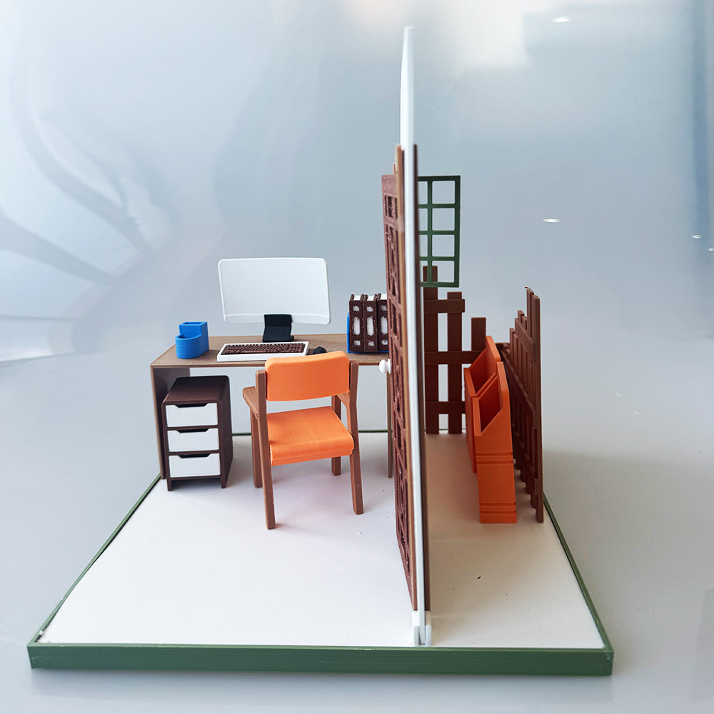 RHF121001 1/12 Office Corner Frame 3D Printing DIY Miniature Scenes Dollhouse Frame Creative Decorations Desktop Scenarios Mini Models 12-Inch BJD OB Doll Office Corner