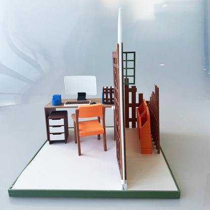 RHF121001 1/12 Office Corner Frame 3D Printing DIY Miniature Scenes Dollhouse Frame Creative Decorations Desktop Scenarios Mini Models 12-Inch BJD OB Doll Office Corner