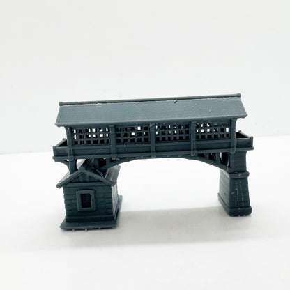 MRY-SFW LYTS123 Covered Bridge with Stone House Diorama 3D Printed Vintage Retro Architectural Miniature for Model Train Scenes Collectors or Desktop Decor