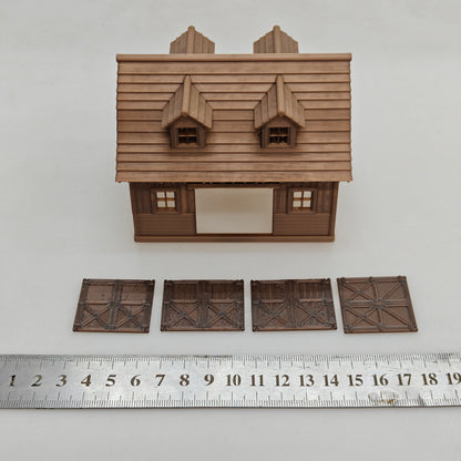 RHF0444 Triangular-roof wooden house with multiple windows Desktop Ornament Sand Table Architecture Architectural Model Miniature House Small-scale Landscaping