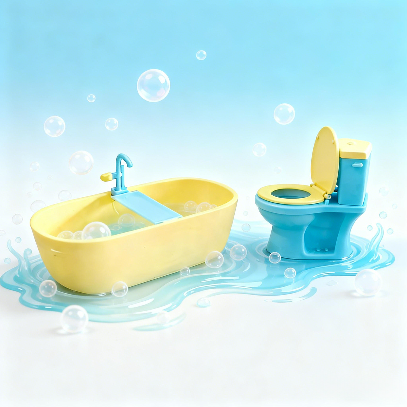 RHF263 Bathtub Toilet Miniature Scene Model Ornament Original Modern Mint Bubble Bathroom Set Dollhouse Bathtub & Toilet Accessories Home Scene Props Fidget Toy