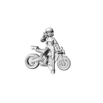 Yao's Studio LYTR067  Trendy Female Biker 3D Print Model, Unpainted Motorcycle Girl Figure, DIY Painting Kit 1set