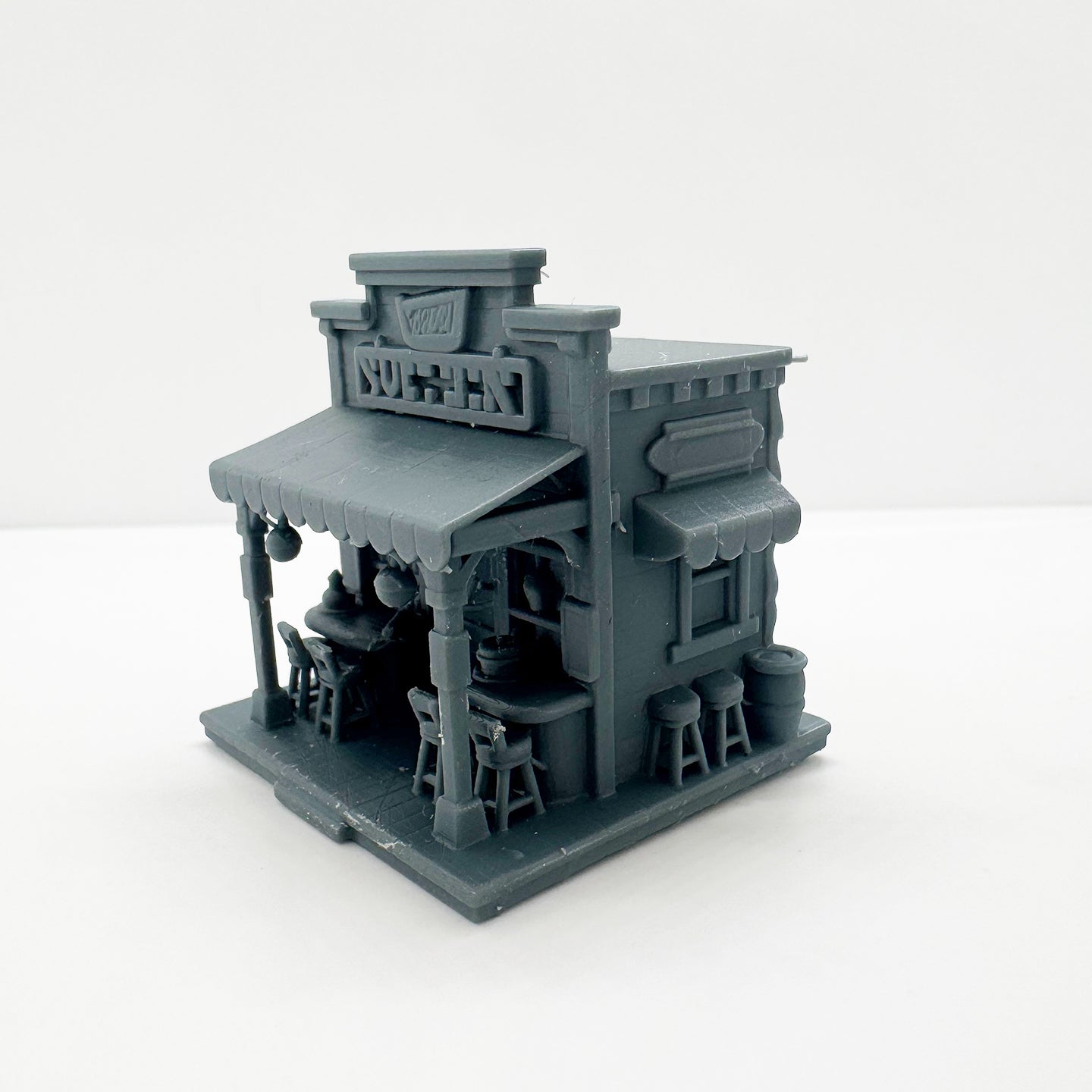 MRY-SFW LYTS115 3D Printed Miniature Western-Style Tavern Scene Model - Detailed Shopfront Furniture All-in-One DIY Unpainted Kit HO Scale