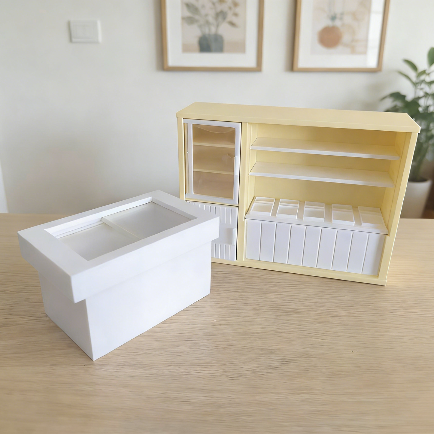 RHF256 Freezer Fruit Salad Counter 3D Printed Modern Miniature Furniture Freezer Fruit Salad Counter Model 1:12 Scale Miniature BJD/OB Dollhouse Accessory Home Cottage Scenery Decoration, DIY Miniature Scene Prop, Desktop Creative Ornament