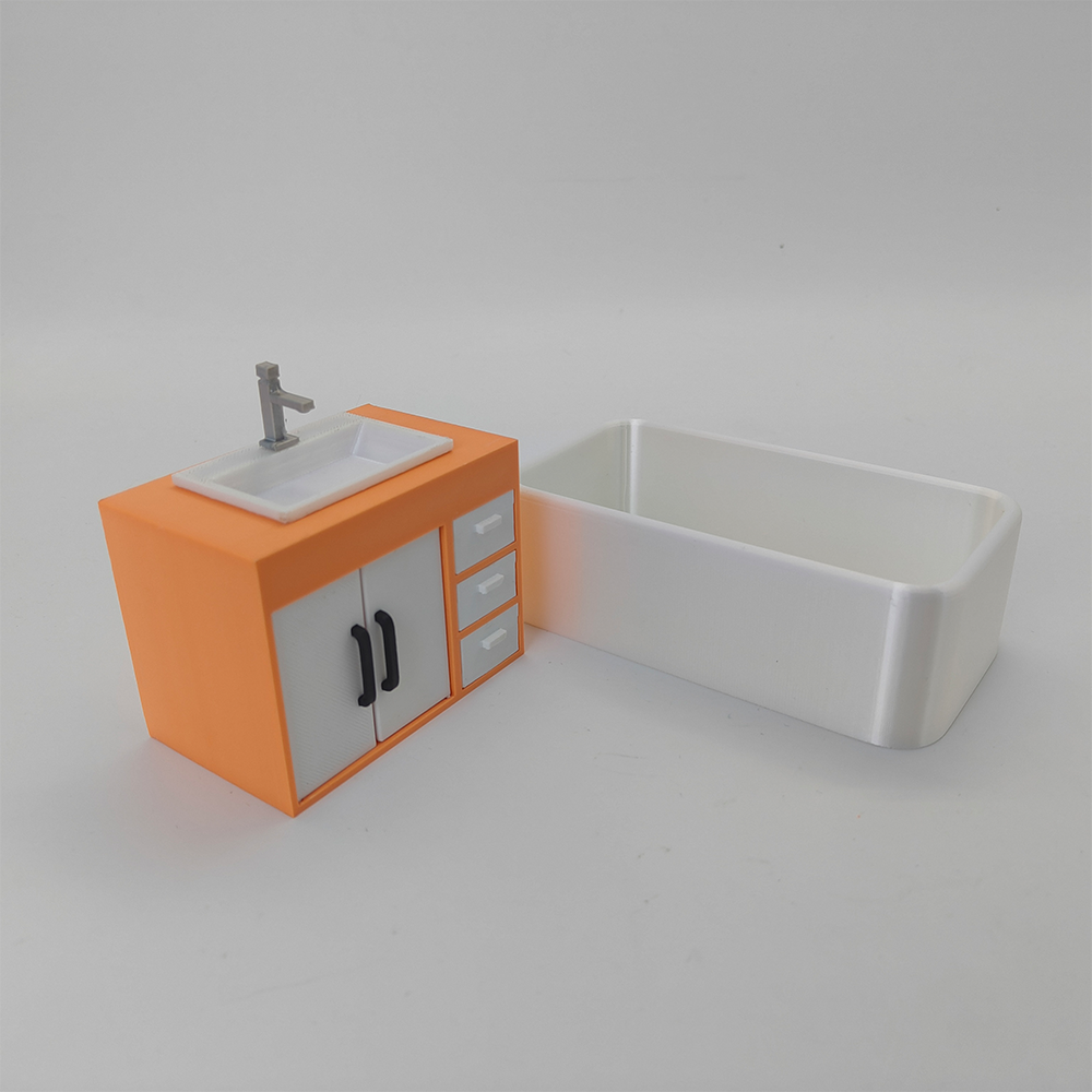 LYTP1003 Geometric Sweetness Spring Bathroom 3D Printing DIY Miniature Scenes Dollhouse Creative Decorations Desktop Scenarios Mini Models 18-Inch BJD OB Doll