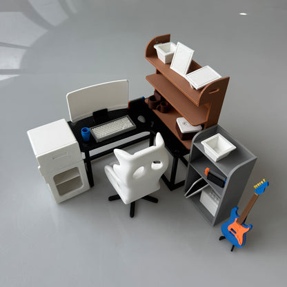 RHF12213 Office Executive Desk Set 3D Printing DIY Miniature Scenes Dollhouse Creative Decorations Desktop Scenarios Mini Models BJD OB Doll