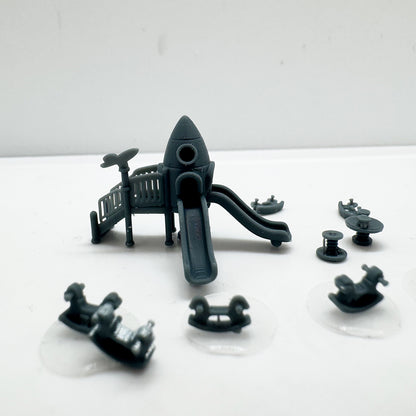 LYTS174 3D Printed Rocket-Themed Playground Equipment Model Set - Train Railway Miniature Scene Decor Ornament