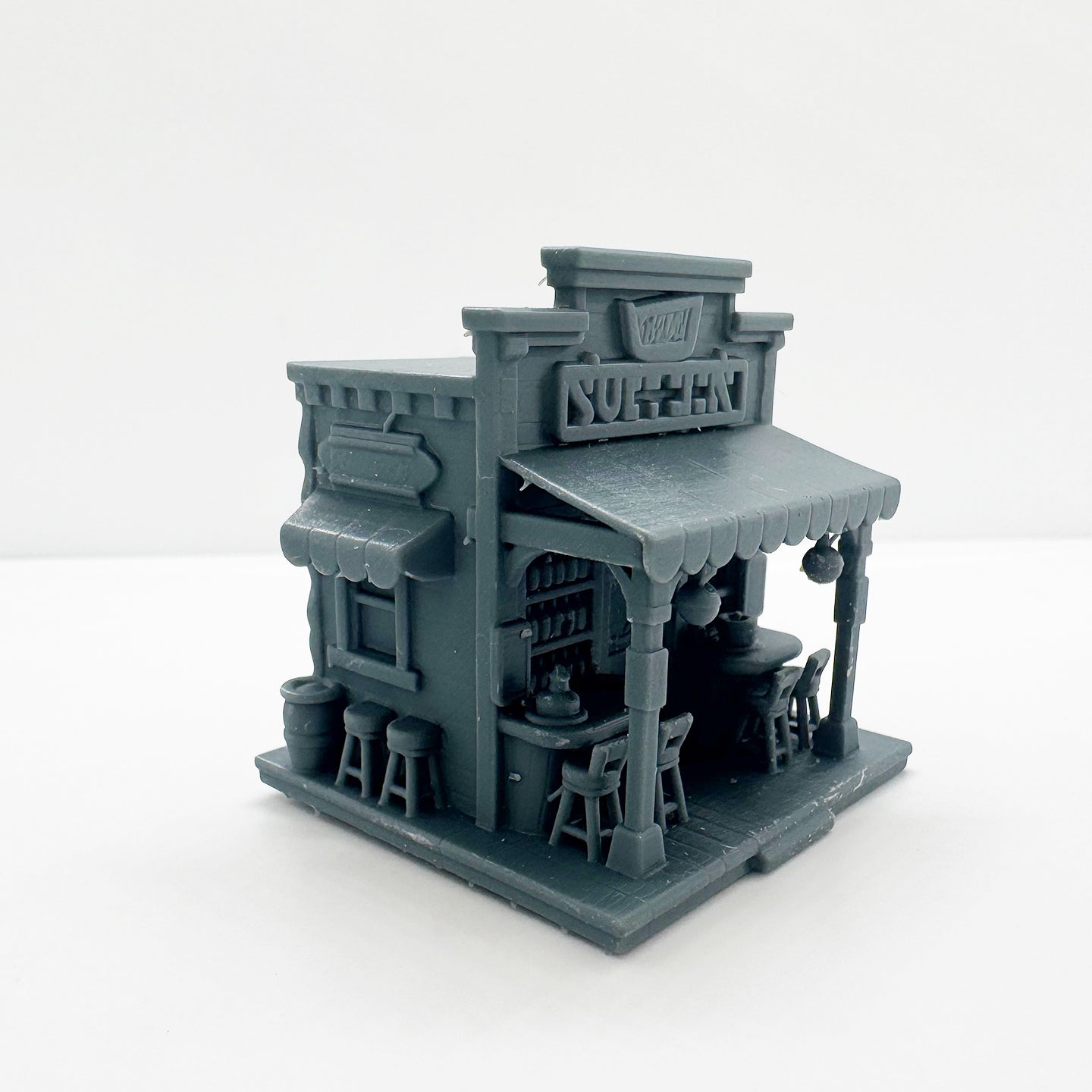 MRY-SFW LYTS115 3D Printed Miniature Western-Style Tavern Scene Model - Detailed Shopfront Furniture All-in-One DIY Unpainted Kit HO Scale