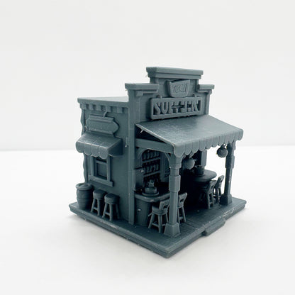 MRY-SFW LYTS115 3D Printed Miniature Western-Style Tavern Scene Model - Detailed Shopfront Furniture All-in-One DIY Unpainted Kit HO Scale