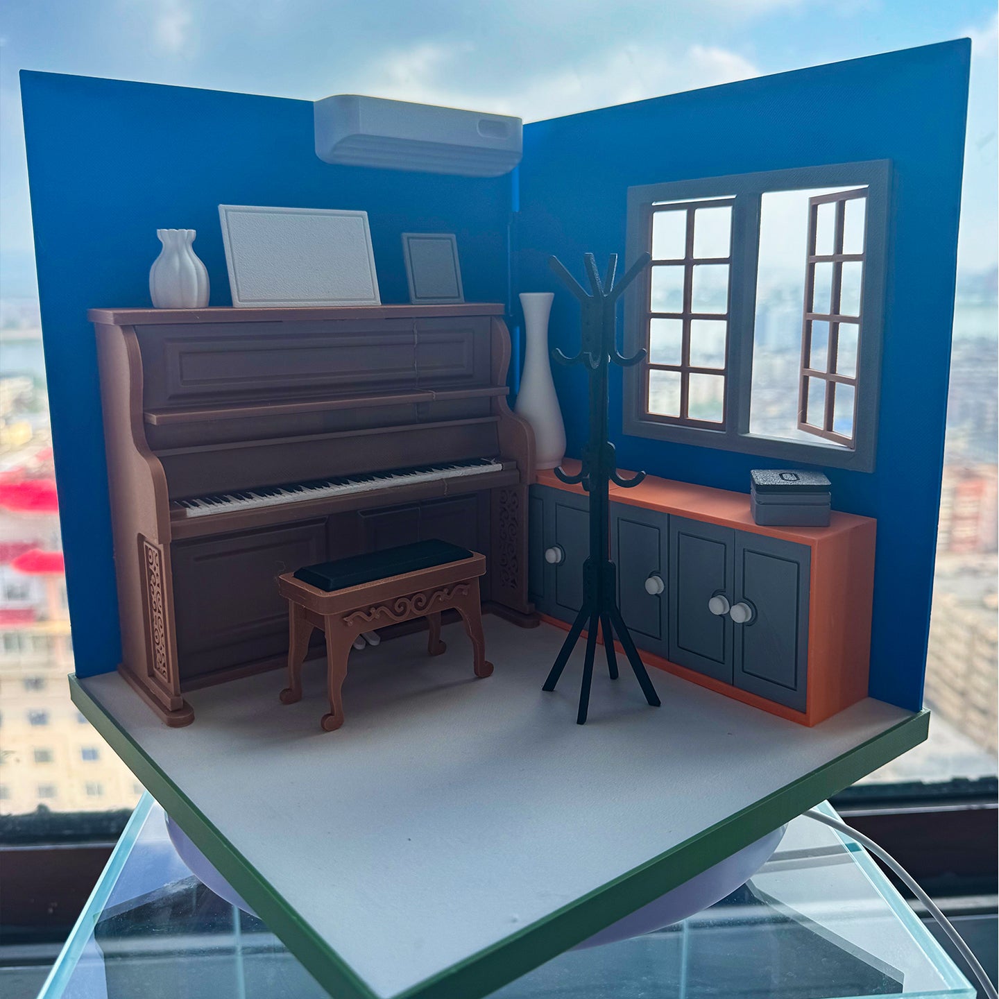 RHF121009 1/12 Piano Room 3D Printing DIY Miniature Scenes Dollhouse Frame Creative Decorations Desktop Scenarios Mini Models 12-Inch BJD OB Doll Piano study room
