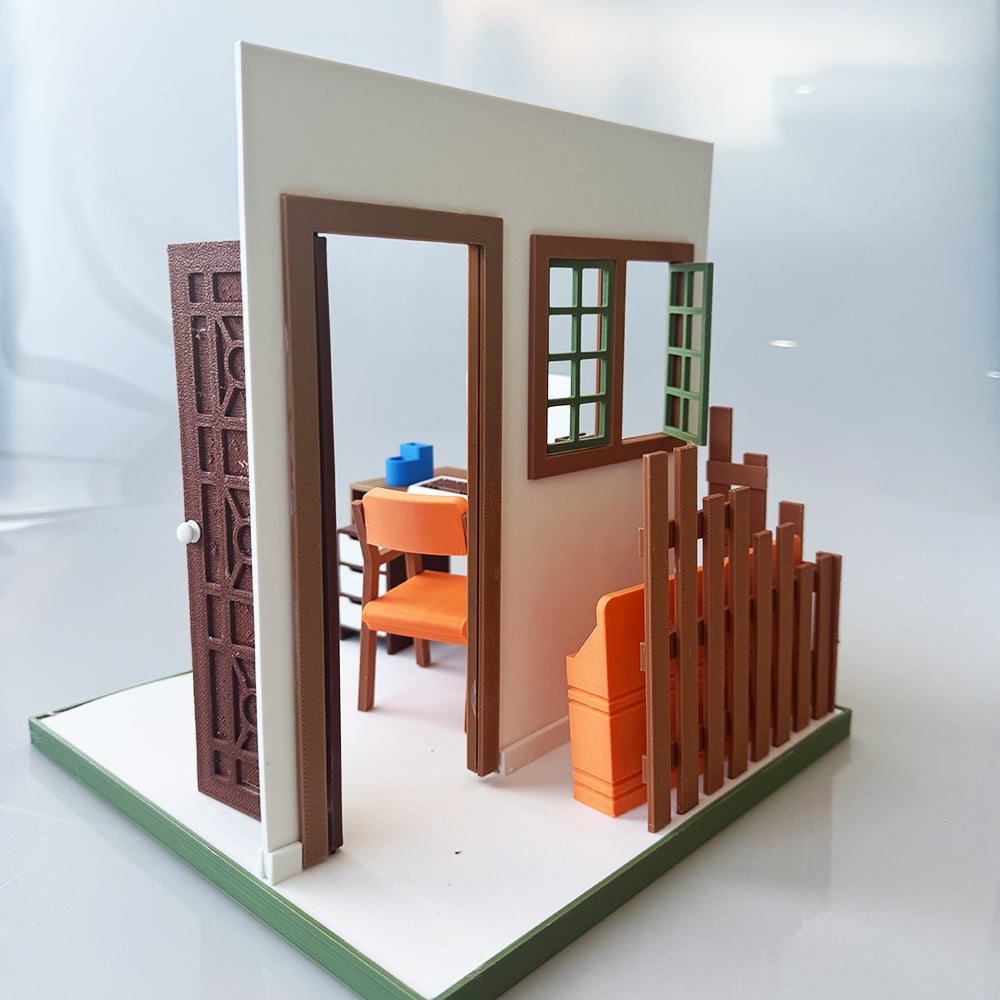 RHF121001 1/12 Office Corner Frame 3D Printing DIY Miniature Scenes Dollhouse Frame Creative Decorations Desktop Scenarios Mini Models 12-Inch BJD OB Doll Office Corner