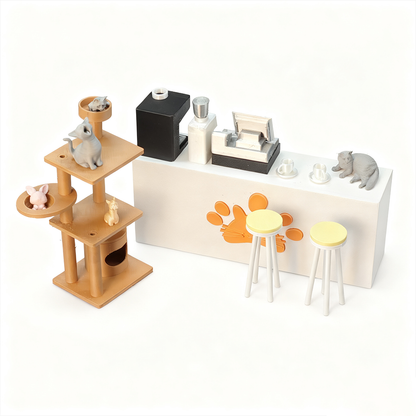 LYTP1018 Kitty Parlour 3D Printing DIY Miniature Scenes Dollhouse Creative Decorations Desktop Scenarios Mini Models 18-Inch BJD OB Doll