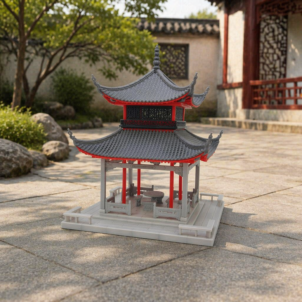 RHF530 Aiwan Pavilion Desktop Ornament, Ancient Style Architecture, Chinese Style Pavilion, Sand Table Architecture, Architectural Model, Miniature House, Small Scale Landscape
