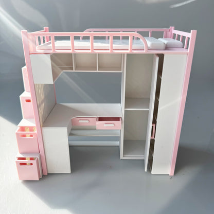 RHF218 Desk Set E-sports Chair 1:12 Scale 3D Printed Dollhouse Loft Bed Desk Set Gaming Chair Pink & White Miniature Furniture for BJD/OB Dolls