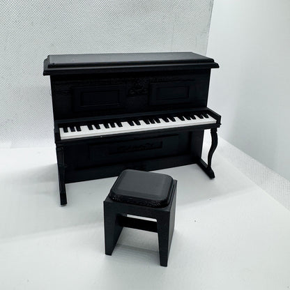 LYTP12021 1/12 Vintage Piano And Stool Set Gallery Dollhouse Miniature