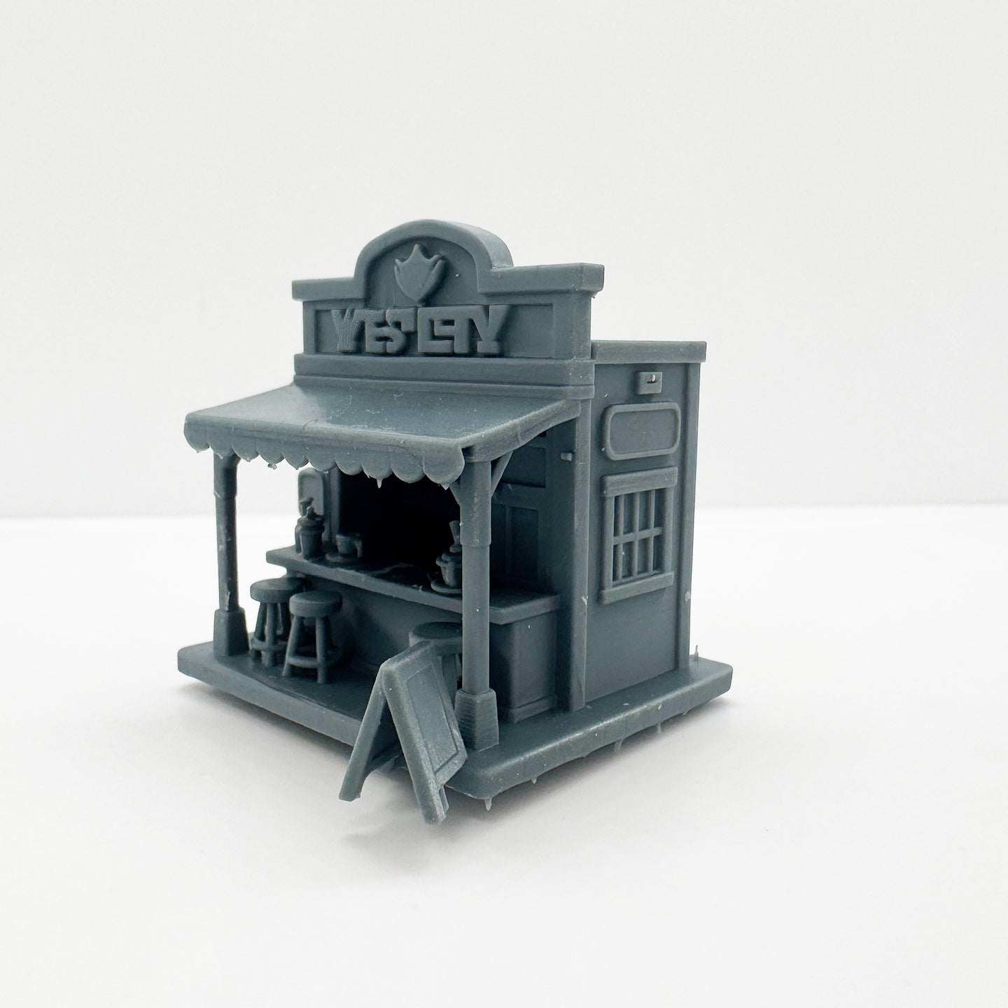 MRY-SFW LYTS114 3D Printed Miniature Cafe Bar Scene Model - Detailed Shopfront & Furniture, DIY Unpainted All-in-One Printed Kit HO Scale