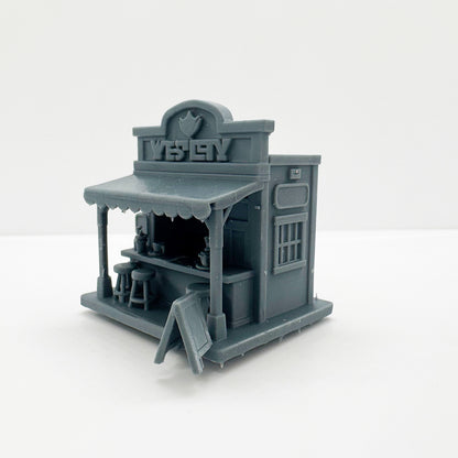 MRY-SFW LYTS114 3D Printed Miniature Cafe Bar Scene Model - Detailed Shopfront & Furniture, DIY Unpainted All-in-One Printed Kit HO Scale