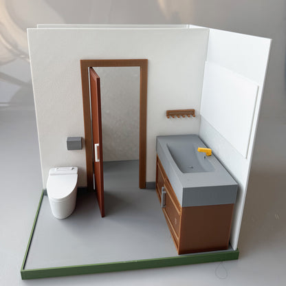 RHF121023 Washroom Scene 3D Printed Bathroom Scene Miniature Model - Dollhouse Bathroom Furniture & Layout, BJD/OB Dolls Washroom Scene