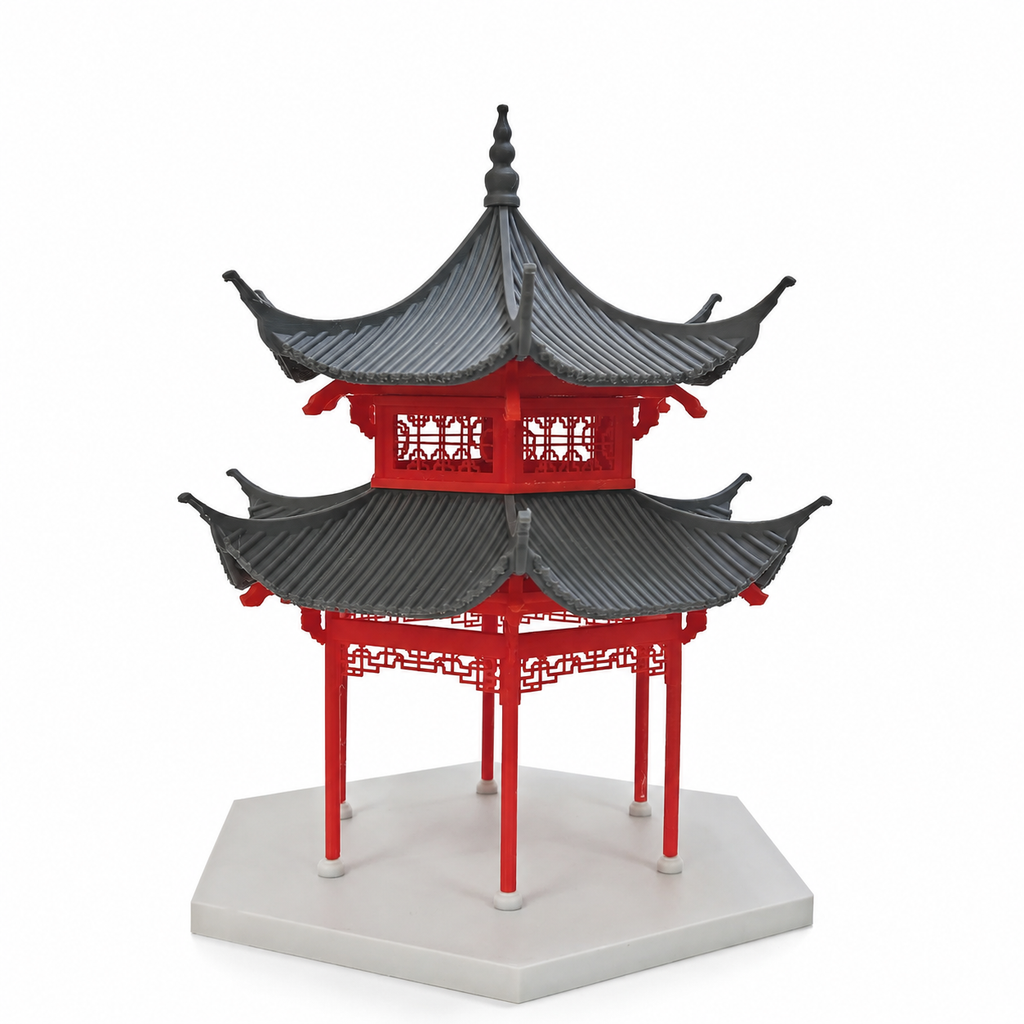 RHF531 Huxin Pavilion Desktop Ornament, Ancient Style Architecture, Chinese Style Pavilion, Sand Table Architecture, Architectural Model, Miniature House, Small Scale Landscape