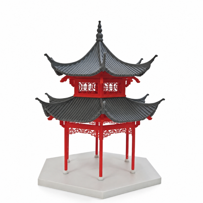 RHF531 Huxin Pavilion Desktop Ornament, Ancient Style Architecture, Chinese Style Pavilion, Sand Table Architecture, Architectural Model, Miniature House, Small Scale Landscape