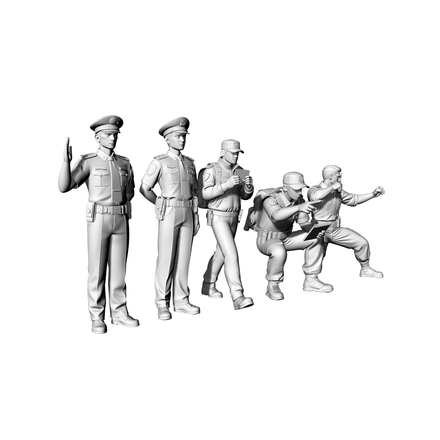 Yao's Studio LYTR076   Police Officer 5-Pack 3D Print Model, Unpainted Law Enforcement Figures, DIY Painting Kit 1set