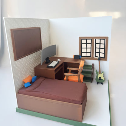 RHF121021 Esports Bedroom 3D Printing DIY Miniature Scenes Dollhouse Frame Creative Decorations Desktop Scenarios Mini Models BJD OB Doll