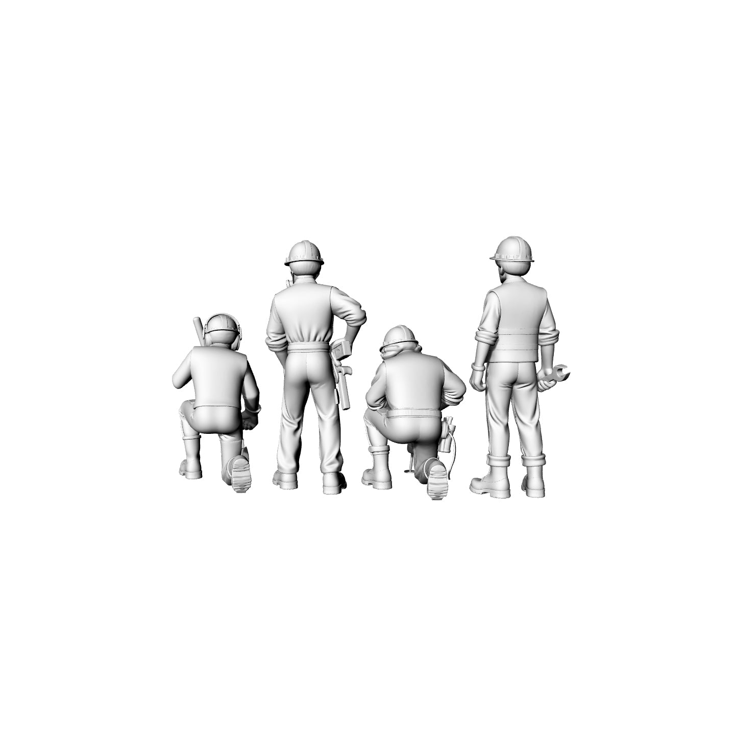 Yao's Studio LYTR072  Construction Worker 4-Pack 3D Print Model, Unpainted Worker Figures, DIY Painting Kit 1set