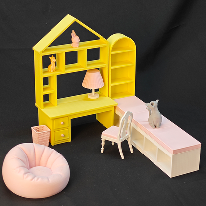 LYTP121015 1/12 Sweet Study Room Sugar Cube Chamber Series 1/18 Scale 3D Printed DIY Miniature Dollhouse For BJD & Obitsu Dolls Desktop Display