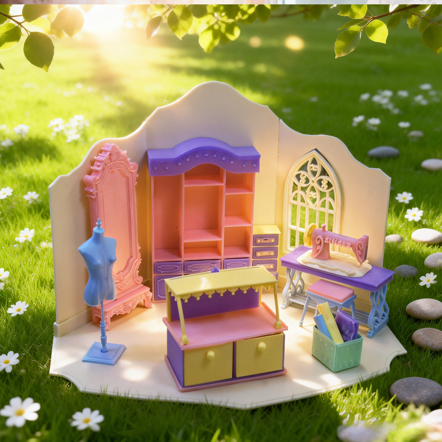 RHF296 Mini Sewing Scene Set Original Dream Tailor Shop Retro Mini Sewing Scene Set Miniature Scene Model Ornament Dollhouse