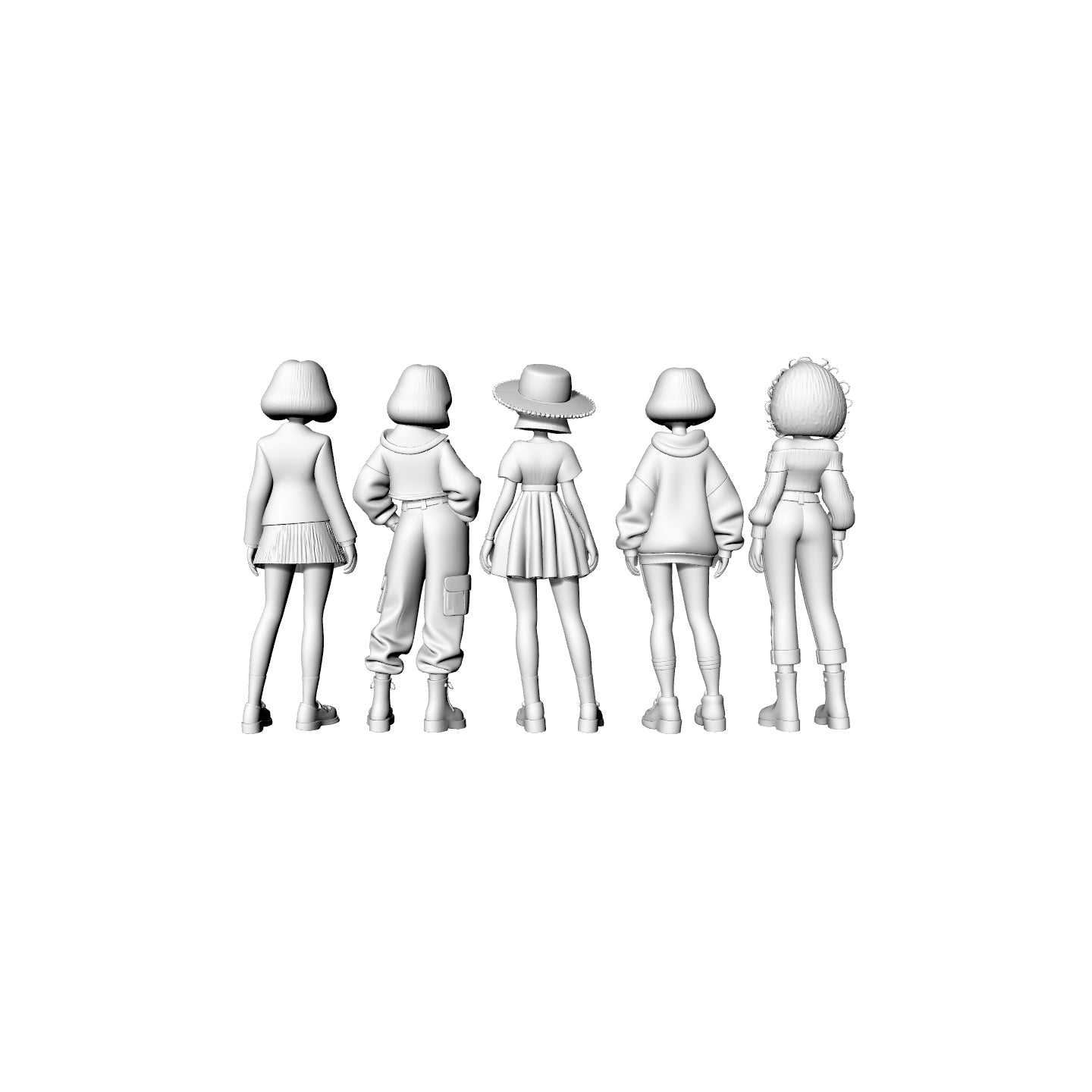 Yao's Studio LYTR068  Trendy Girls Group 3D Print Model Set, 5-Style Unpainted Figures, DIY Painting Kit 1set