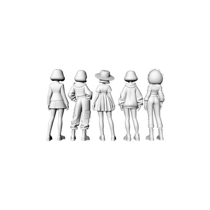 Yao's Studio LYTR068  Trendy Girls Group 3D Print Model Set, 5-Style Unpainted Figures, DIY Painting Kit 1set