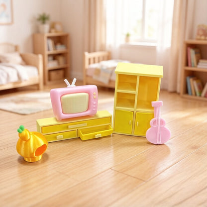RHF373 Macaron Yellow & Pink Living Room Furniture Set Miniature Model Macaron Yellow & Pink Living Room Furniture Set Miniature Model for Dollhouse