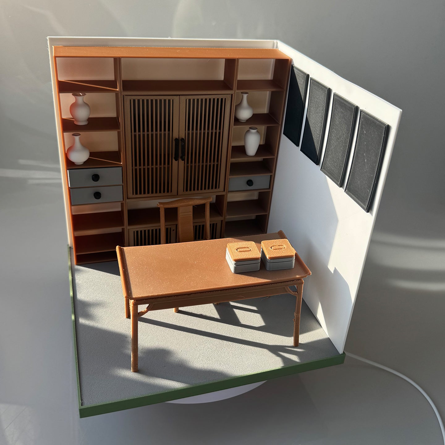 RHF121025 Chinese Style Study Room 3D Printing DIY Miniature Scenes Dollhouse Frame Creative Decorations Desktop Scenarios Mini Models BJD OB Doll
